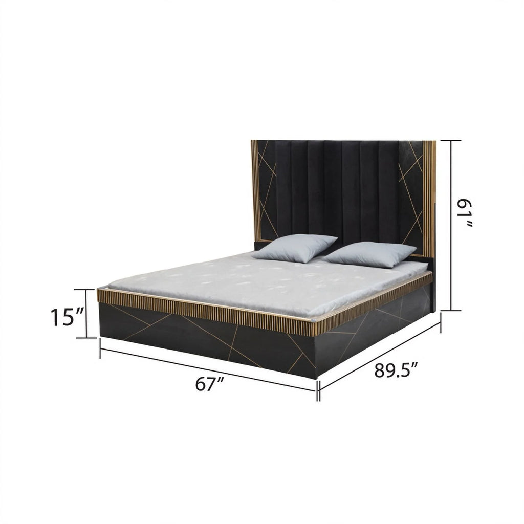 Queen Bed with Wood in Black/Gold O8001