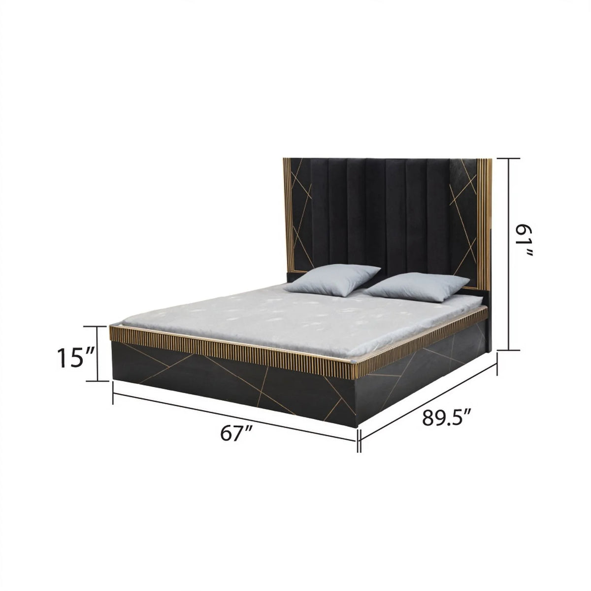 Queen Bed with Wood in Black/Gold O8001