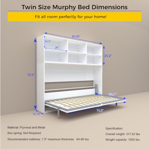 White Full Size Murphy Bed Cabinet with Shelf and Drawers W63441