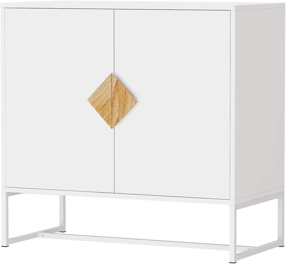 White 2 Door Sideboard with Solid Wood Handles and Metal Legs N402
