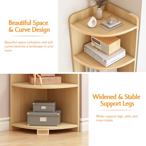 6-Tier Open Corner Shelf Tall Wooden Floor Standing Bookshelf Oak P941218