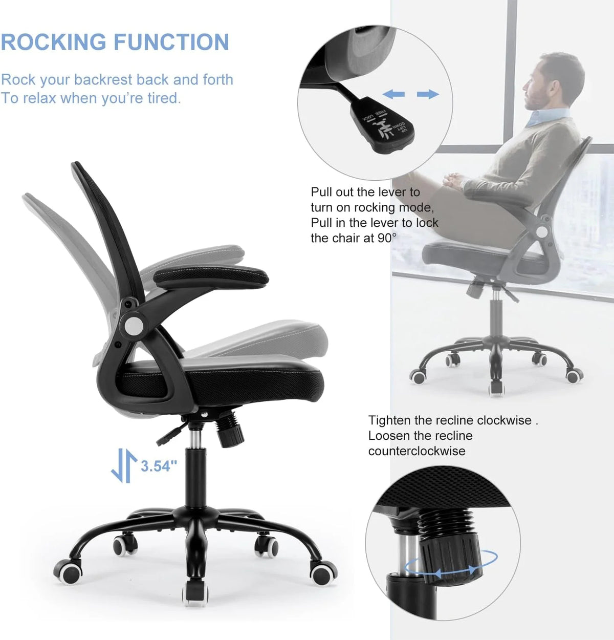 Black Ergonomic Mesh Office Chair with Flip-up Armrests L998031