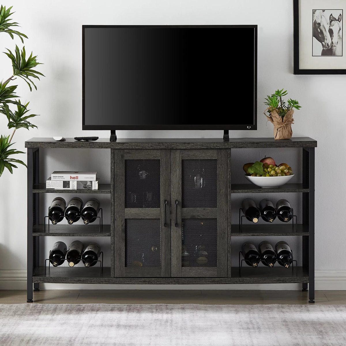 Dark Gray Wood Wine Cabinet with Storage E902737
