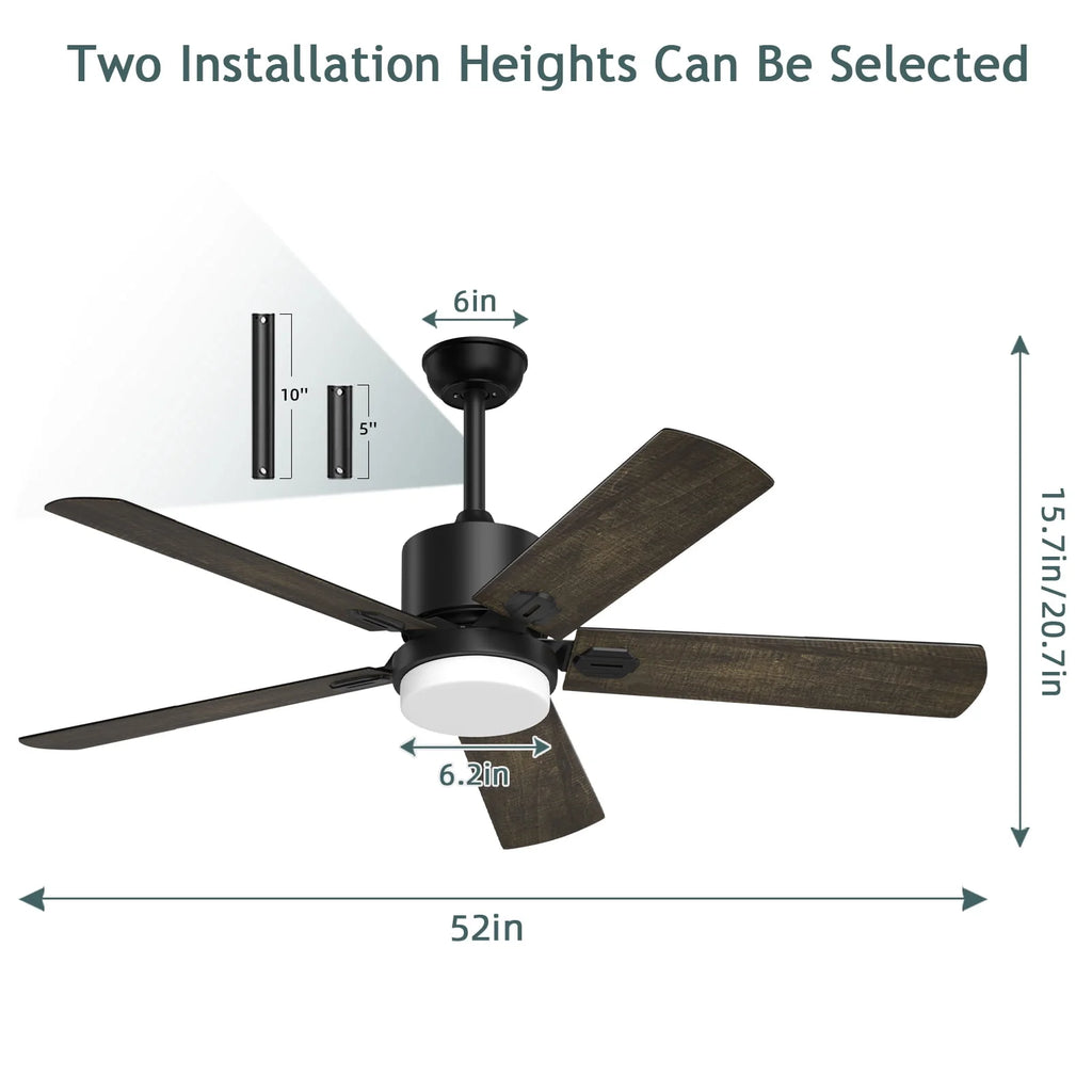 Ceiling Fan with Light and Remote Control, 52 '' Reversible 5 Wood Fan Blades L110