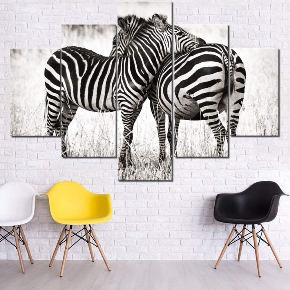 5 Piece Black Canvas Wall Art Safari Artwork Framed Ready to Hang Posters and Prints C3757