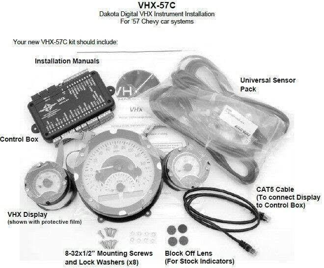 57 Chevy Car Analog Gauges System Black Alloy White G47901