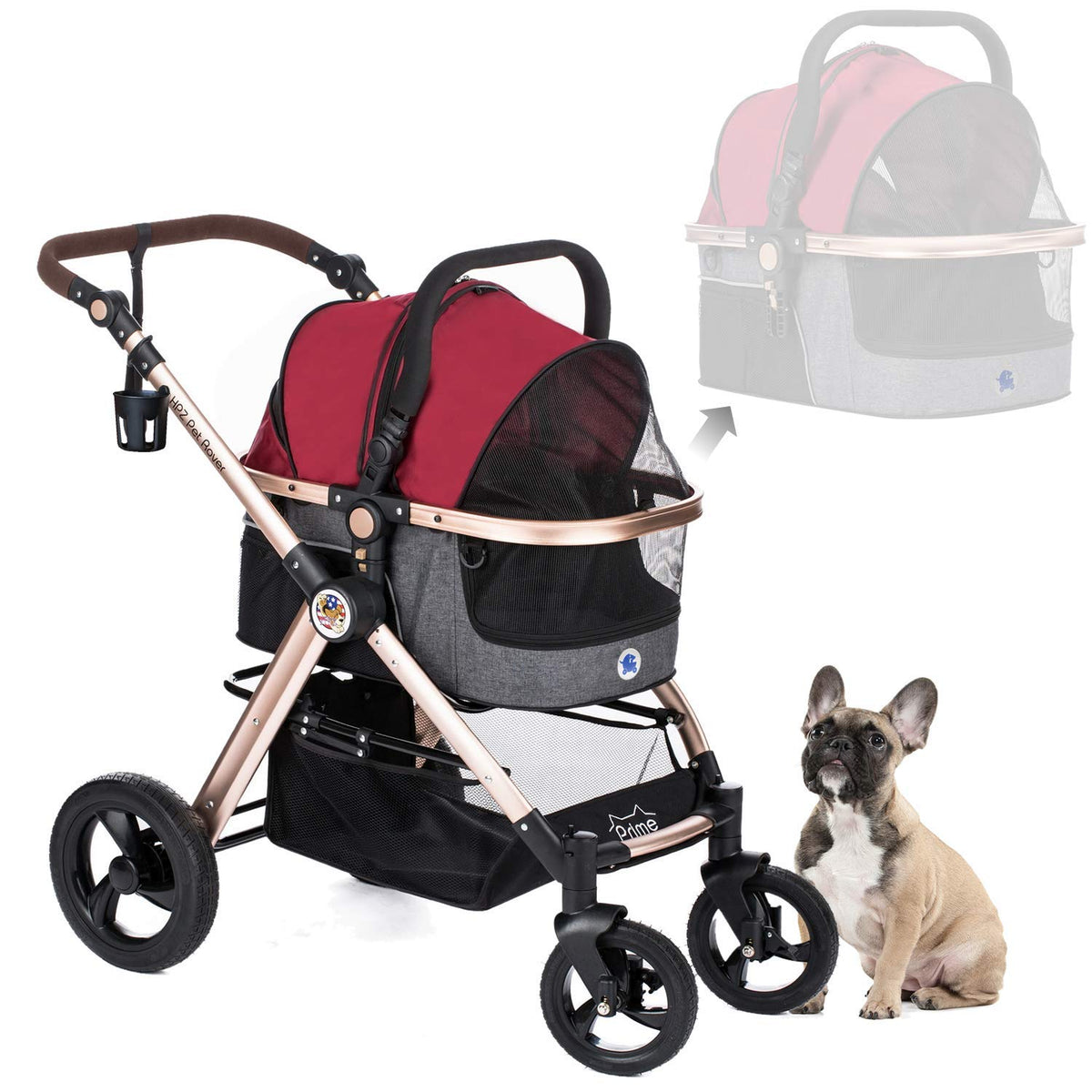 Black 3-in-1 Pet Stroller with Detach Carrier, Aluminum Frame D520