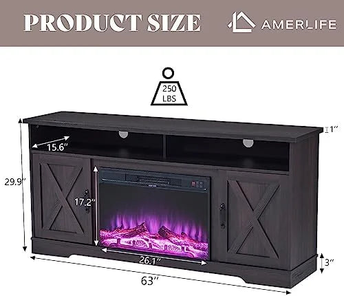 Farmhouse 63" Wood TV Stand with Fireplace P94928