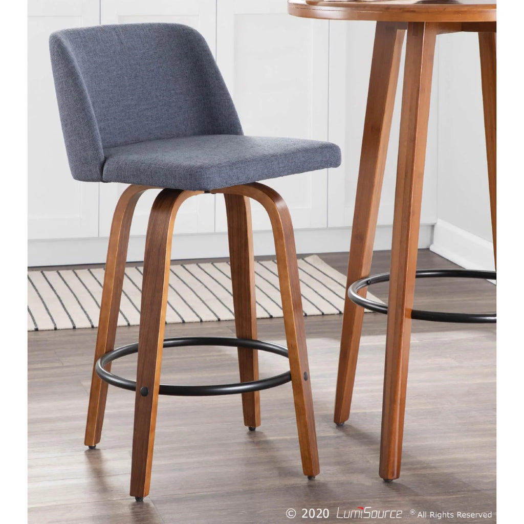 Walnut and Blue Fabric Counter Stool Set of 2 T556286