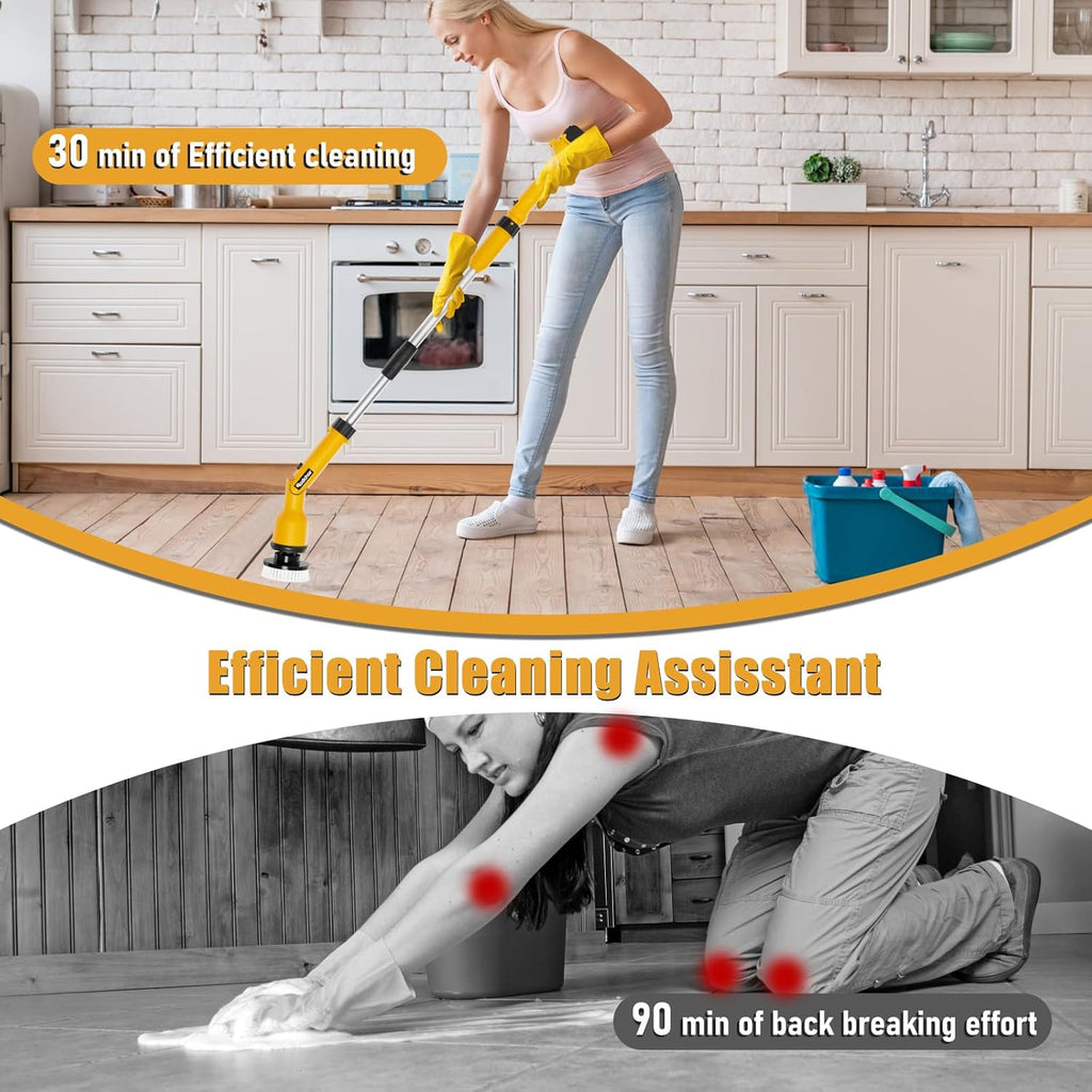 Cordless Power Spin Scrubber with Adjustable Extension Arm and 8 Replaceable Cleaning Heads U19235