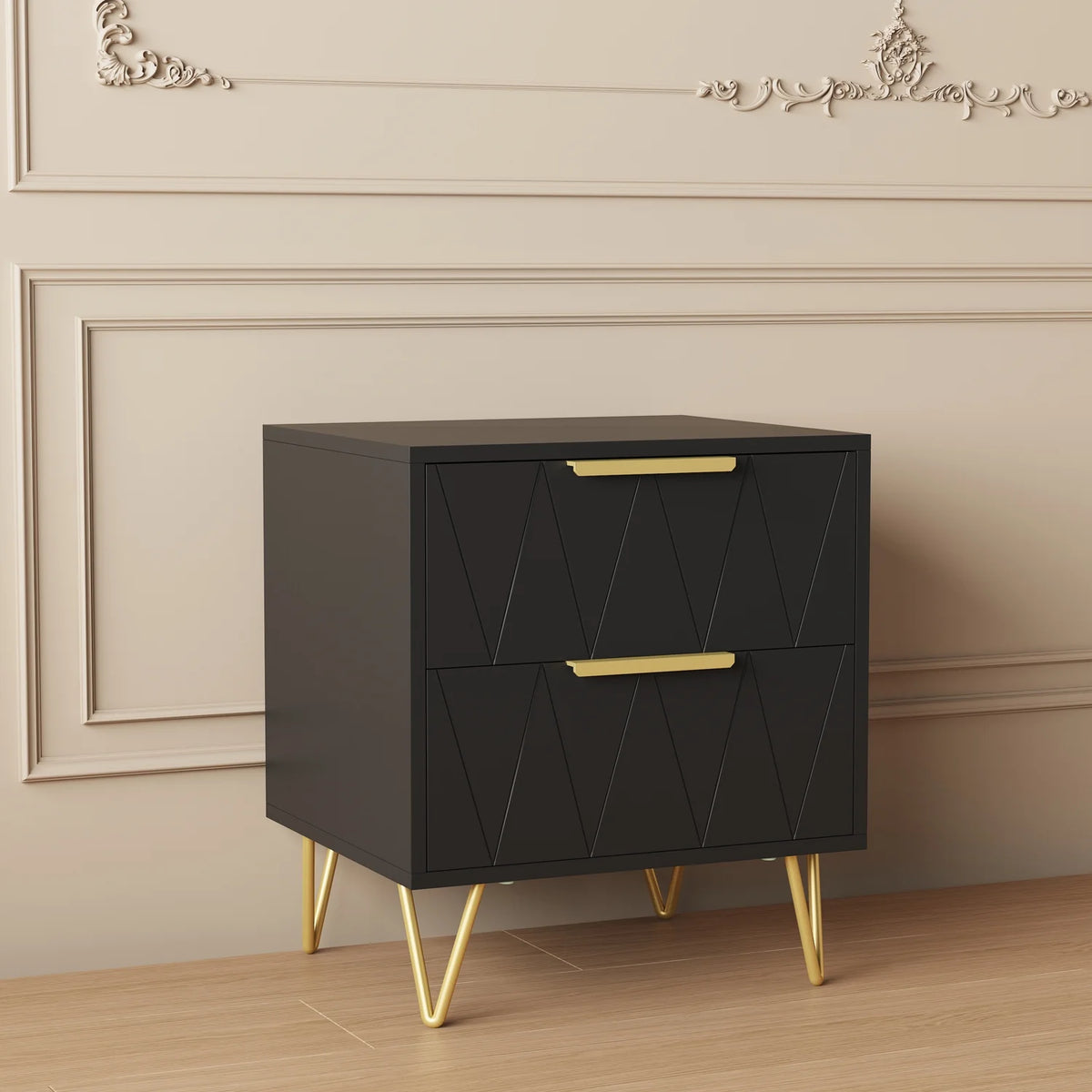 Black 2 Drawer Nightstand Bedside Table with Storage G519