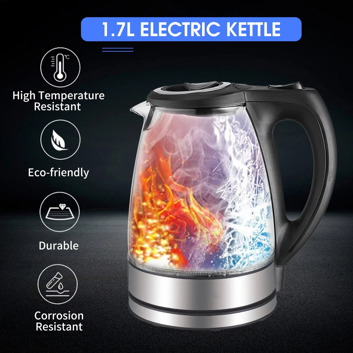 1.7L 1500W Glass Electric Kettle with Auto Shut-Off F27377