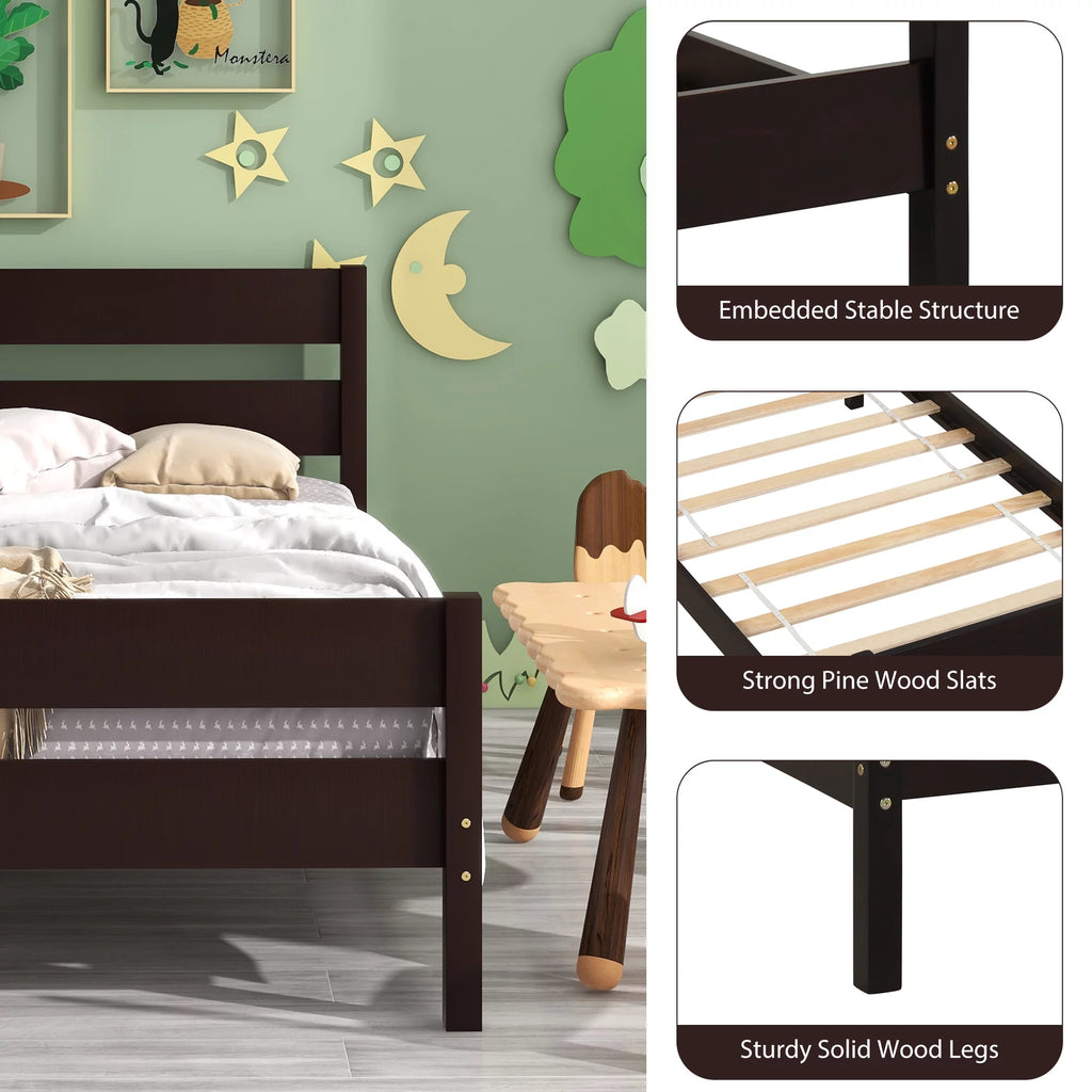 Twin Size Pine Wood Platform Bed Frame with Headboard and Footboard N697