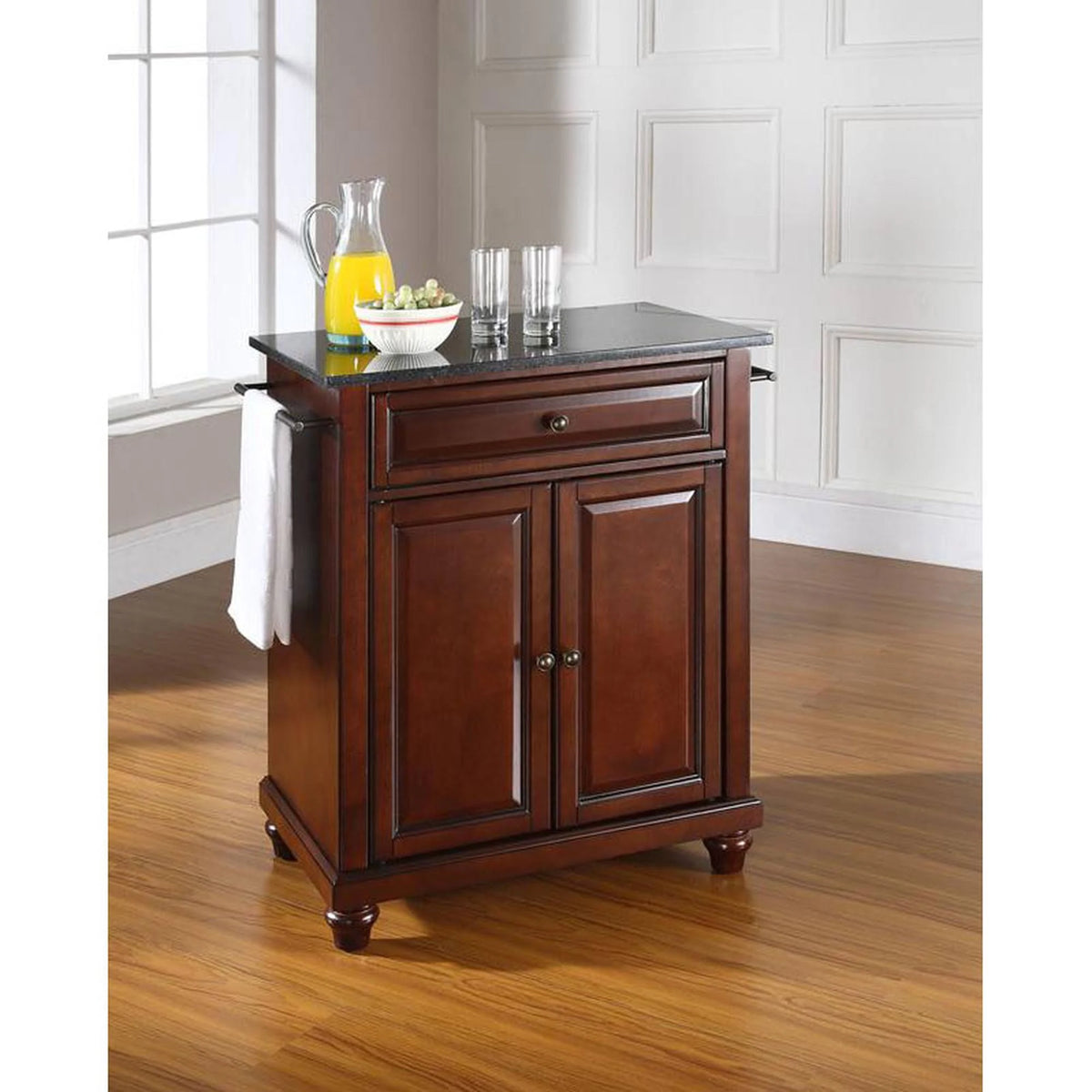 Mahogany Solid Black Granite Top Portable Kitchen Island V81685