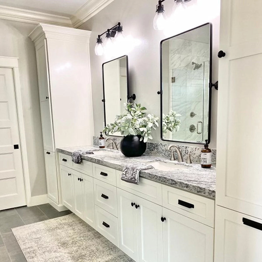 Black Metal Framed Tilting Beveled Rectangle Bathroom Mirror 23x35" V882