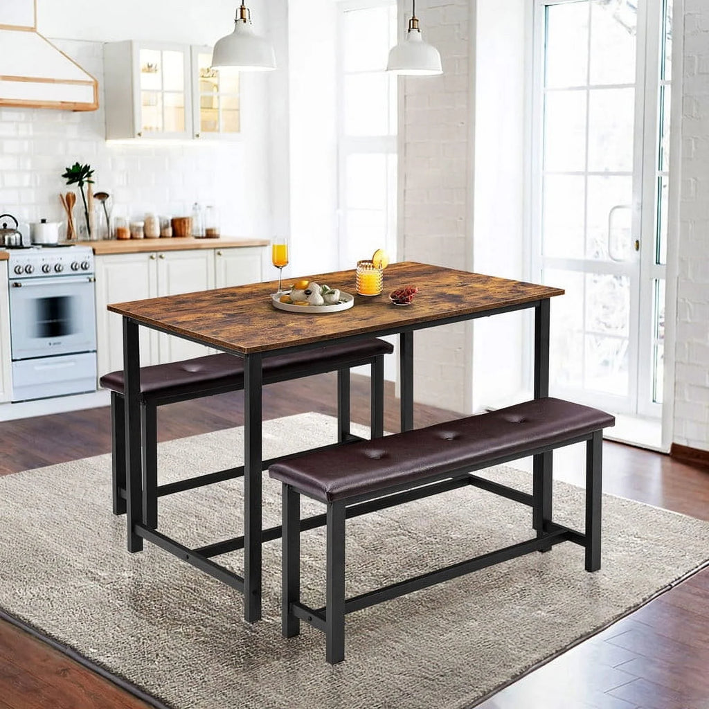 3 Piece Dining Table Set with Upholstered Benches S3925