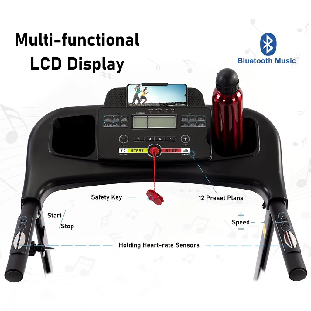 Black 1.5HP Folding Treadmill 220 LB Max Weight L377