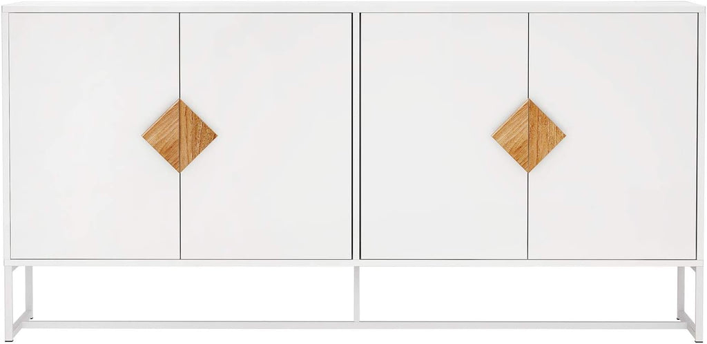 White 2 Door Sideboard with Solid Wood Handles and Metal Legs N402