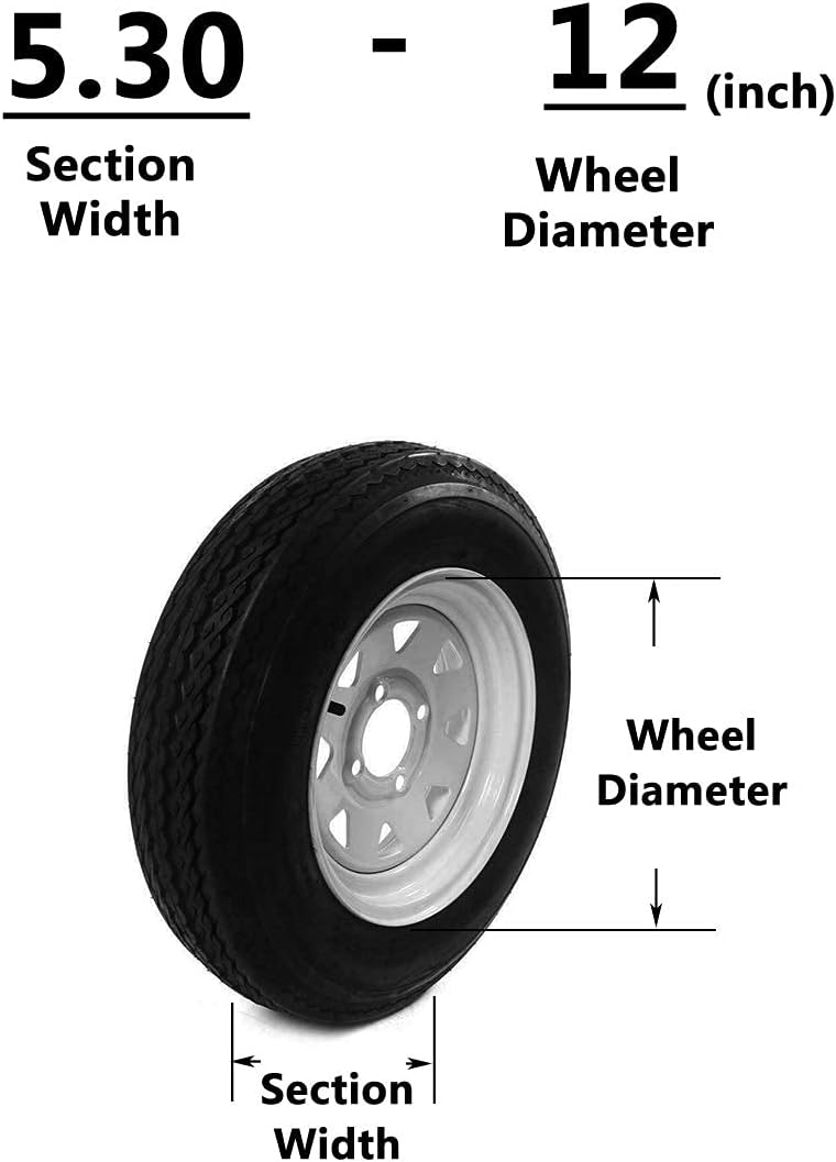 Set of 2 12" Trailer Tires Rims 5.30-12 4 Lug White Spoke Wheel Z2589