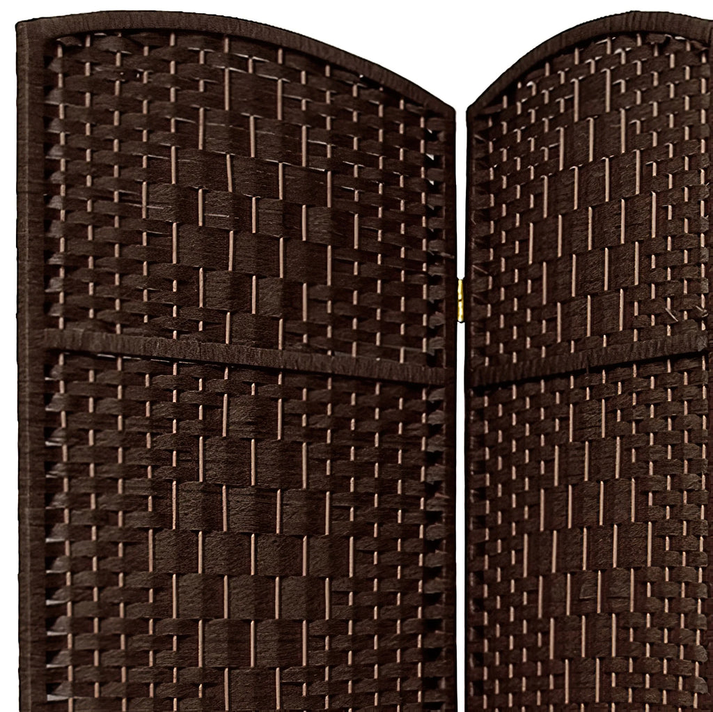 Handmade 7' Wood and Plant Fiber Room Divider 4 Panel Dark Mocha C704057