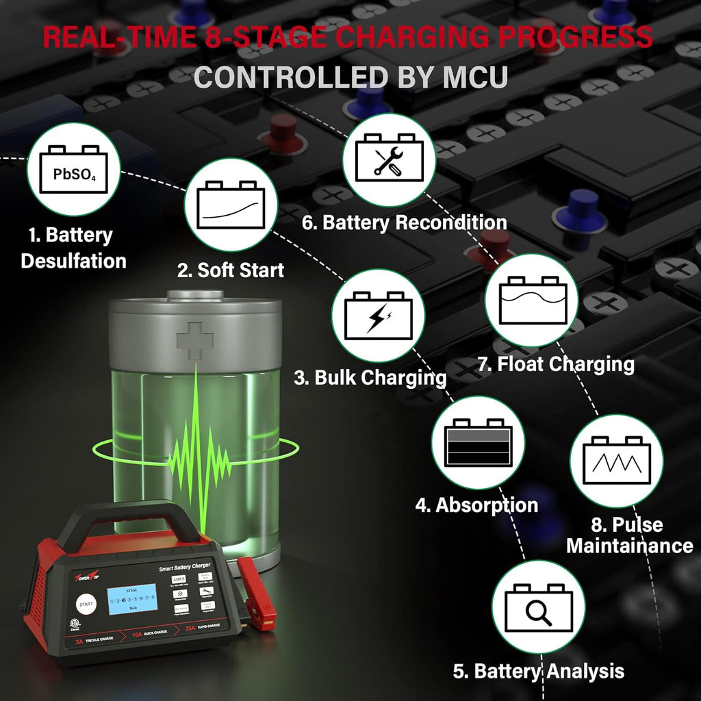 2/10/25Amp 12V Smart Battery Charger with Engine Start X9214