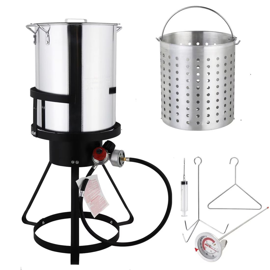 30 QT Aluminum Turkey Deep Fryer Pot with Burner Stand U940