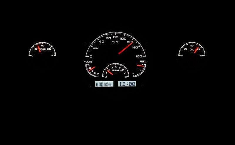 57 Chevy Car Analog Gauges System Black Alloy White G47901