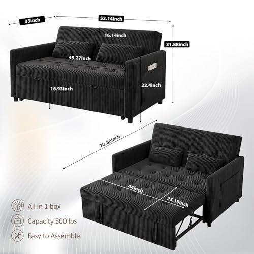 Beige Corduroy 2 Seater Convertible Sleeper Sofa T2728