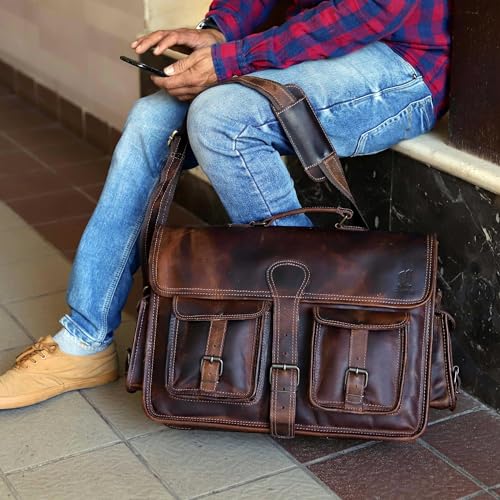 Dark Brown Leather Briefcase Crossbody Bag L46746