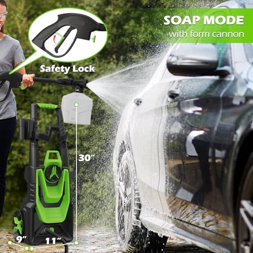 Electric Pressure Washer with 35FT Power Cord 20FT Hose 4 Tips 500ML Foam Cannon J268