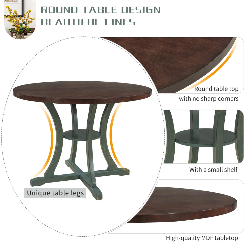 Round Dining Table with 4 Fabric Chairs Set Y175622