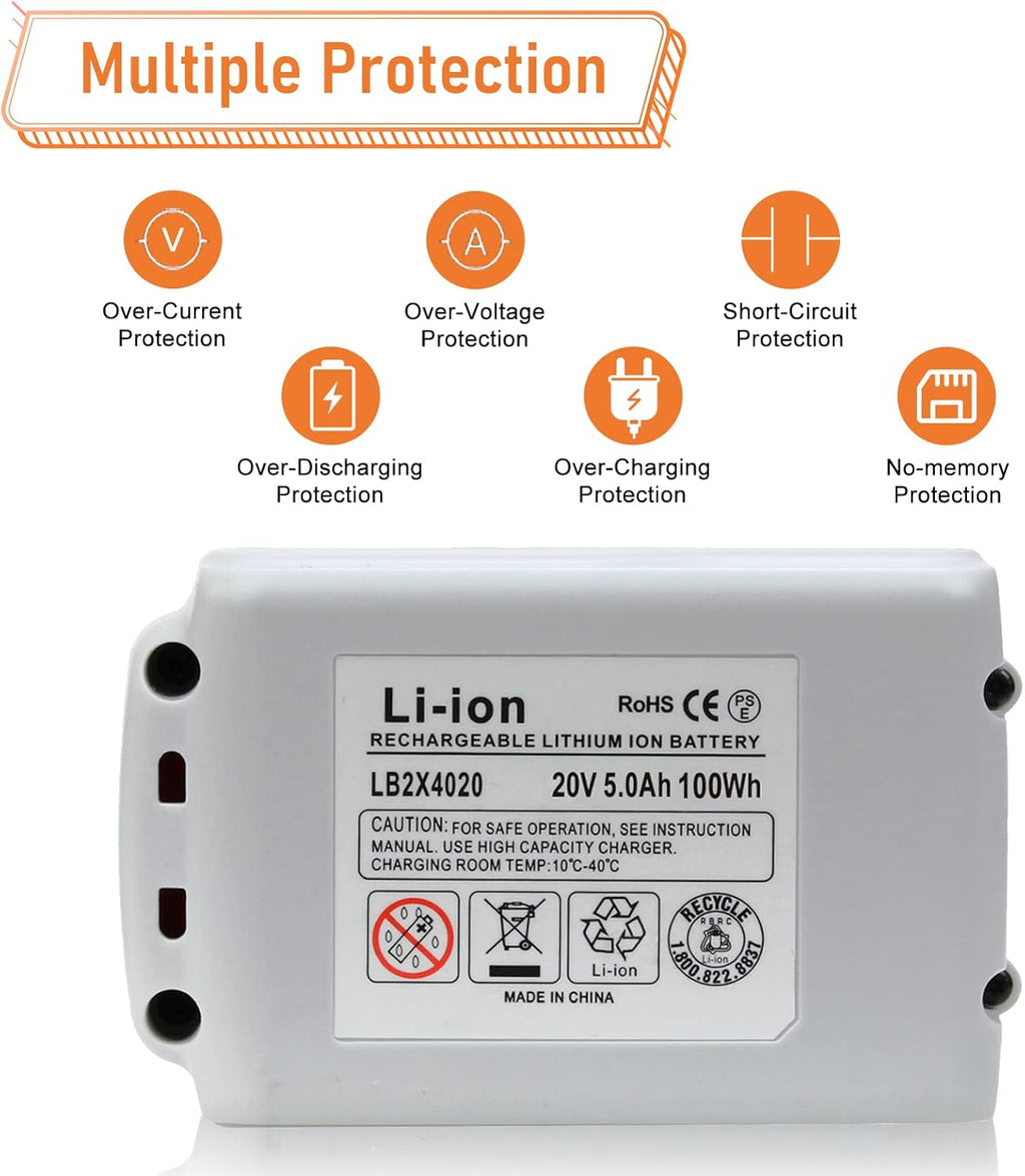 2 Pack 5.0Ah Lithium Ion Replacement Battery for 20V Tools R530