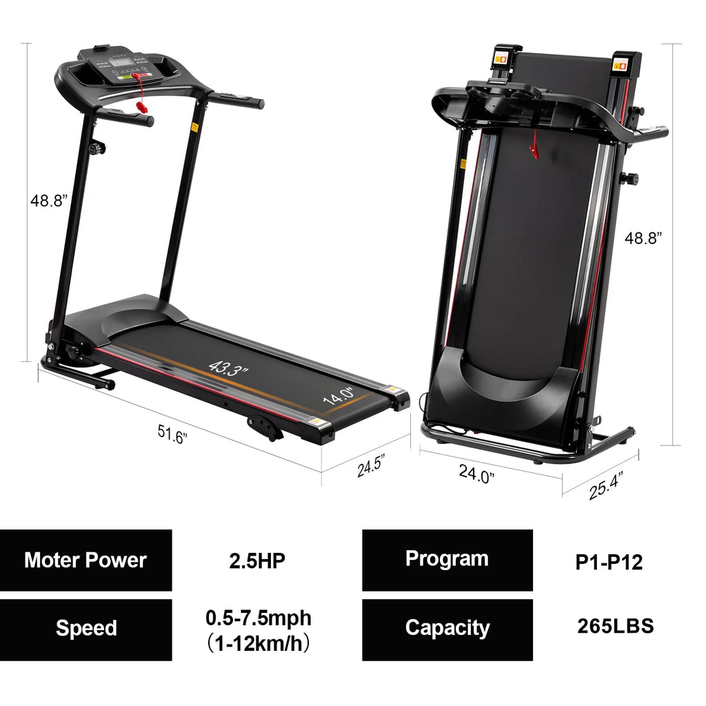 Black 1.5HP Folding Treadmill 220 LB Max Weight L377