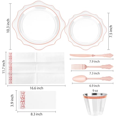 350 PCS Clear and Gold Plastic Plates, 50 Cups, 150 Silverwares, 50 Napkins G207