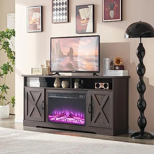 Farmhouse 63" Wood TV Stand with Fireplace P94928