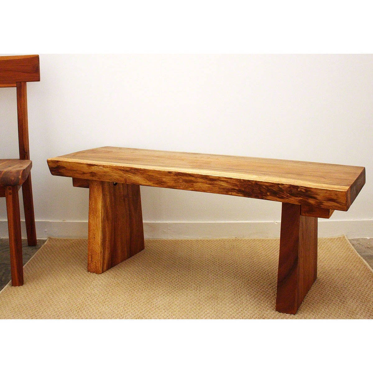 Wood Natural Edge Bench 48 in x 18 x 18 in H KD Oak Oil W687