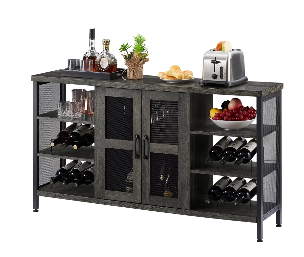 Dark Gray Wood Wine Cabinet with Storage E902737