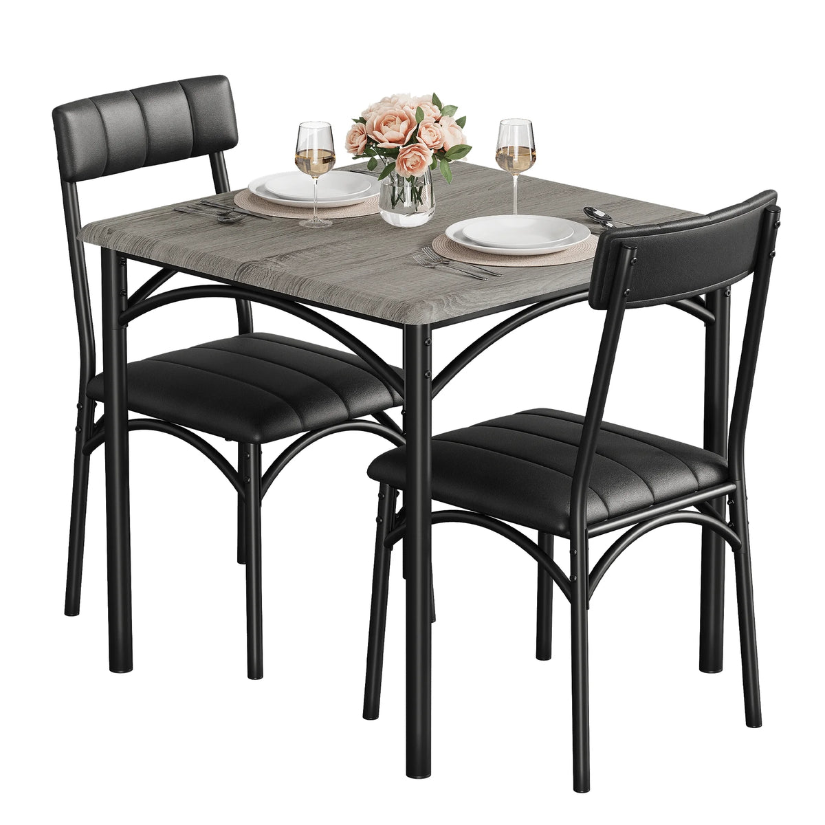 3 Piece Square Dining Table Set with 2 Upholstered Chairs C6516