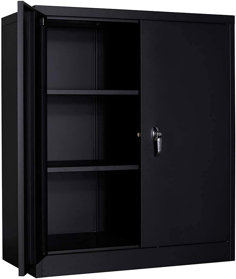 Metal Storage Cabinet with Lock and Wheels, Black K2776