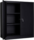 Metal Storage Cabinet with Lock and Wheels, Black K2776