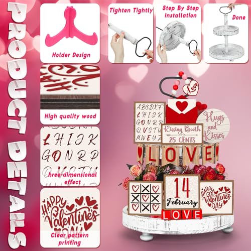19 Pcs Tiered Tray Decorations Set with 2 Tiered Tray Stand F565