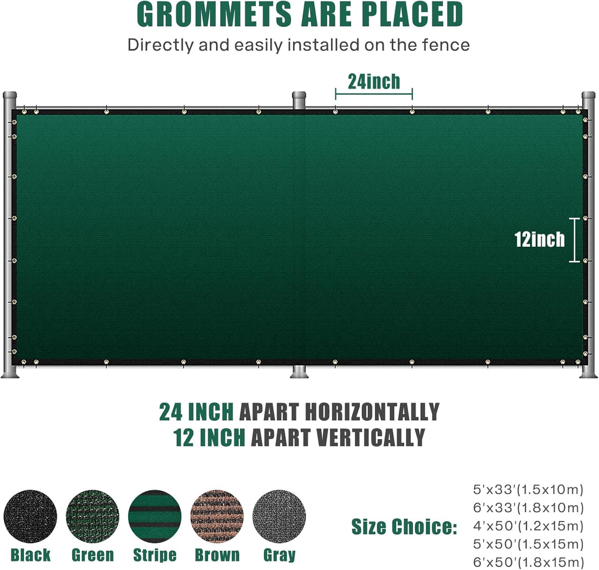 Green 6' x 50' Heavy Duty Privacy Fence Screen with Brass Grommets C8947