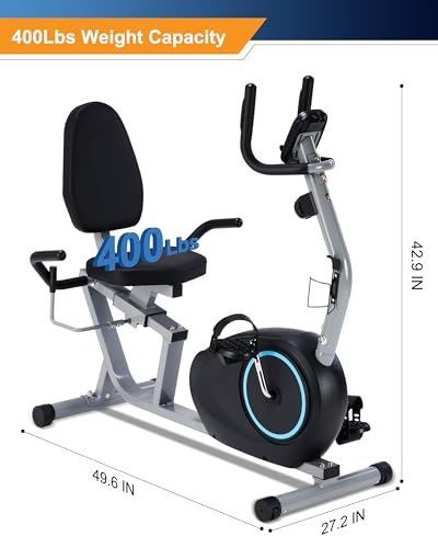 Recumbent Exercise Bike with 400LB Weight Capacity, Pulse Sensor, 16-level Resistance, LCD Monitor T87099