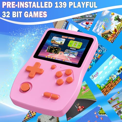 32 Bit Handheld Games with 139 Video Games 3.0 Inches IPS Screen Rechargeable Gaming Device (Blue) K162