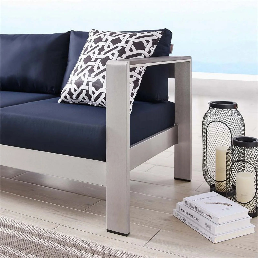 Aluminum Patio Sofa in Silver Navy X587443