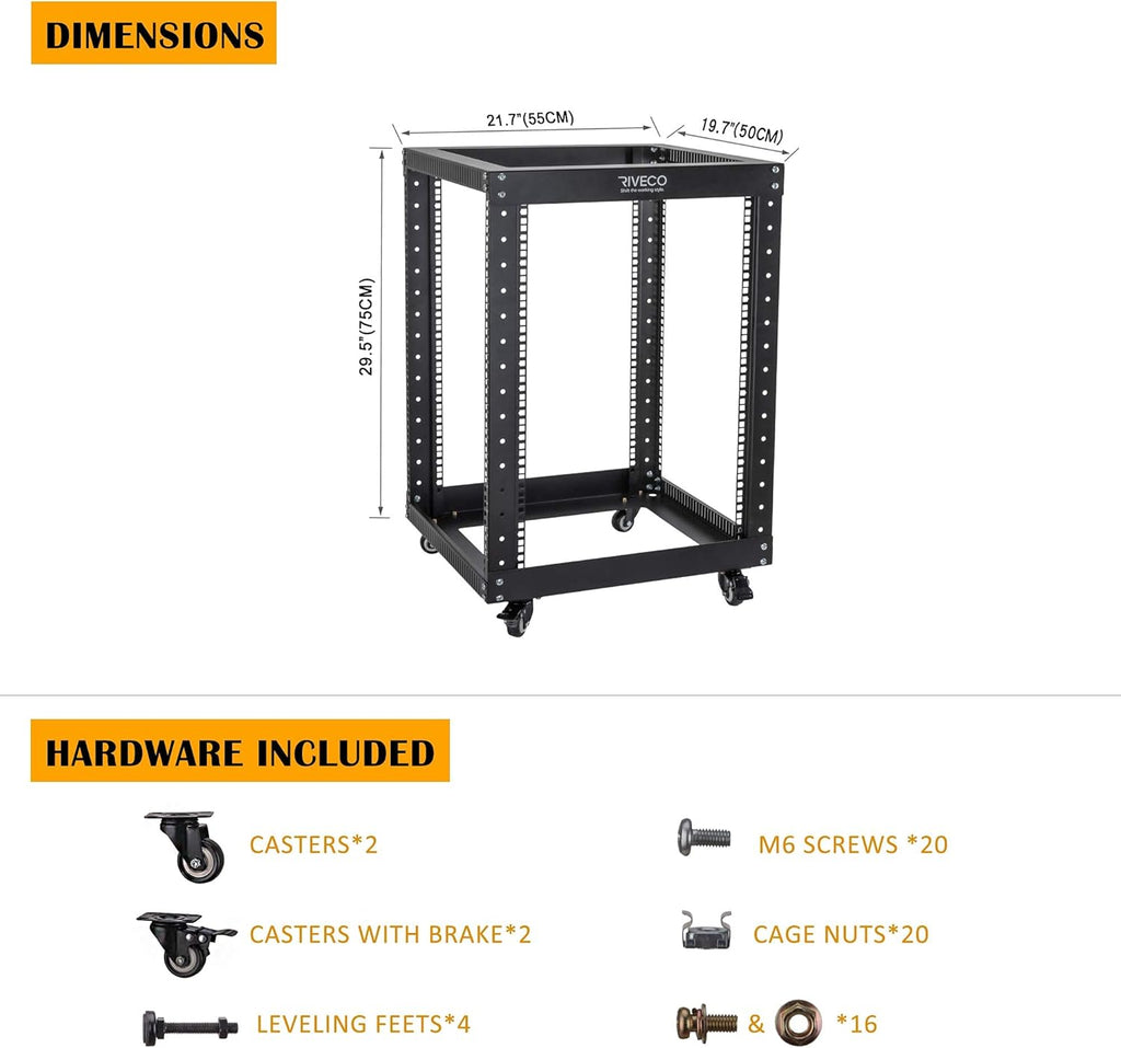 9U Open Frame Server Rack with Casters Black T310
