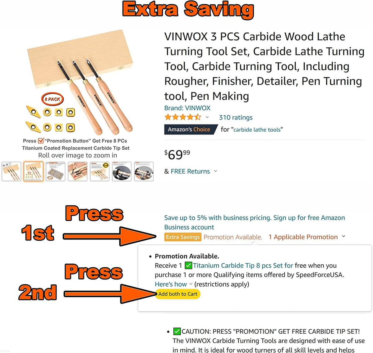 3 PCS Carbide Wood Lathe Turning Tool Set V740