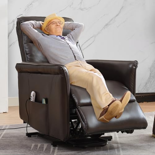 Beige Power Lift Recliner with Vibration and Lumbar Heat Y498320