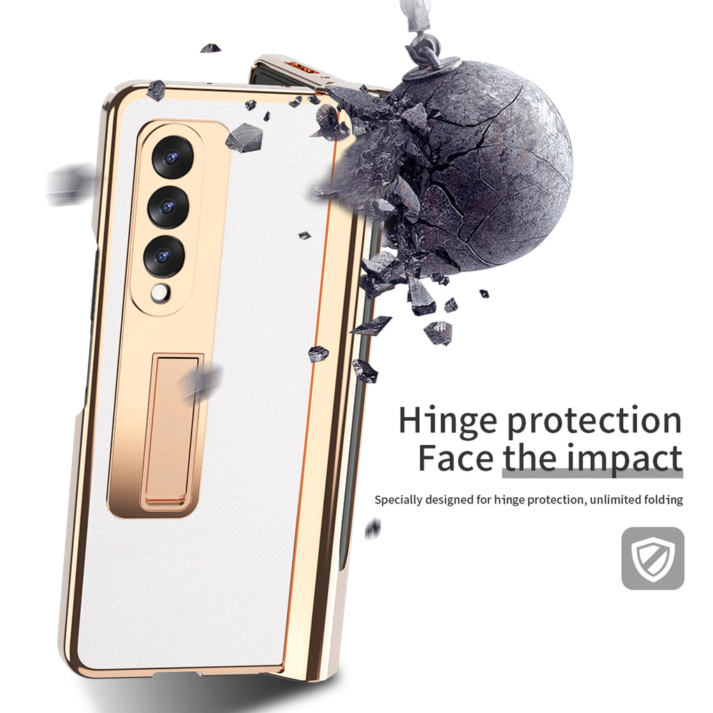 White PU Leather Shockproof Phone Case with Built in Glass Screen Protector Z3944