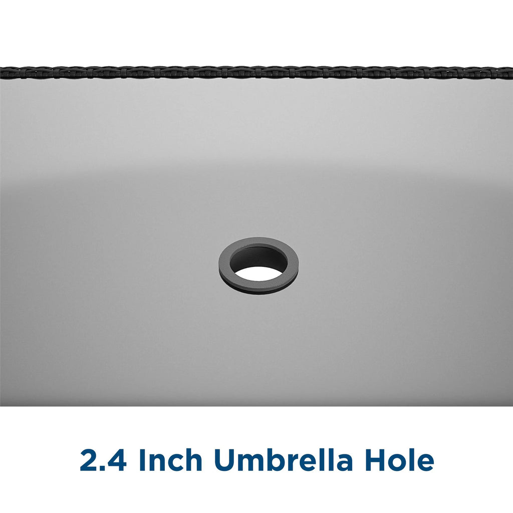 Black Wicker Dining Table with Glass Top and Umbrella Hole J354001